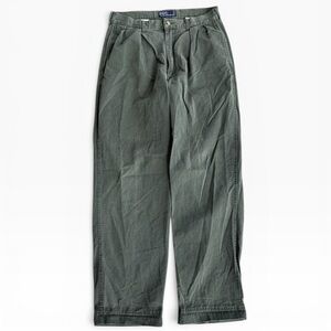 Vintage Polo Ralph Lauren Chino Pants 90s Pleated Green Baggy Trousers 32x31